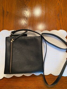 Black Leather Crossbody Shoulder Bag - Unbranded